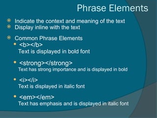html: text emphasis | intro to html Images High... chapter- 2 Basics of web design forcusing on html basics | PPT