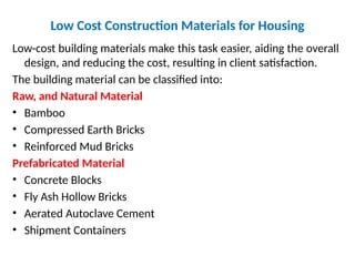 Rural Housings in Low cost constructions | PPTX