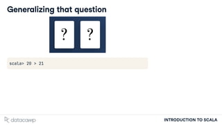 INTRODUCTION TO SCALA
Generalizing that question
scala> 20 > 21
 