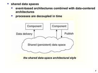 7
 shared data spaces
 event-based architectures combined with data-centered
architectures
 processes are decoupled in ...