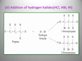 (iii) Addition of hydrogen halides(HCl, HBr, HI)

 