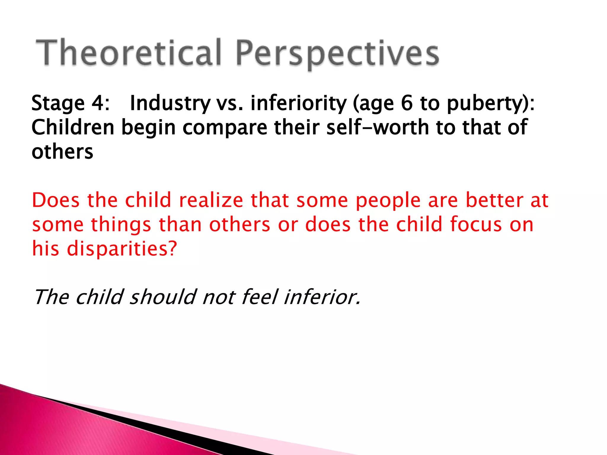 Theoretical PerspectivesStanley CoopersmithIndividuals need to experience a sense of significance, competence, and power.significance – value from a positive two-way relationship