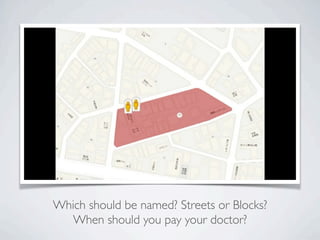 Which should be named? Streets or Blocks?
When should you pay your doctor?
 