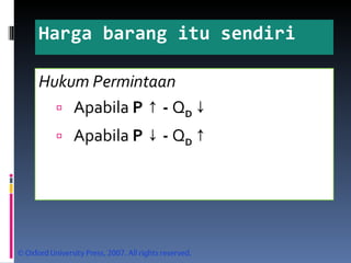 Harga barang itu sendiri Hukum Permintaan Apabila  P   ↑  -  Q D  ↓ Apabila  P   ↓  -  Q D  ↑ 