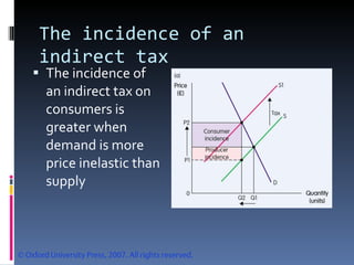 The incidence of an indirect tax The incidence of an indirect tax on consumers is greater when demand is more price inelastic than supply 