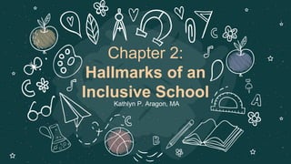 Chapter 2:
Hallmarks of an
Inclusive School
Kathlyn P. Aragon, MA
 