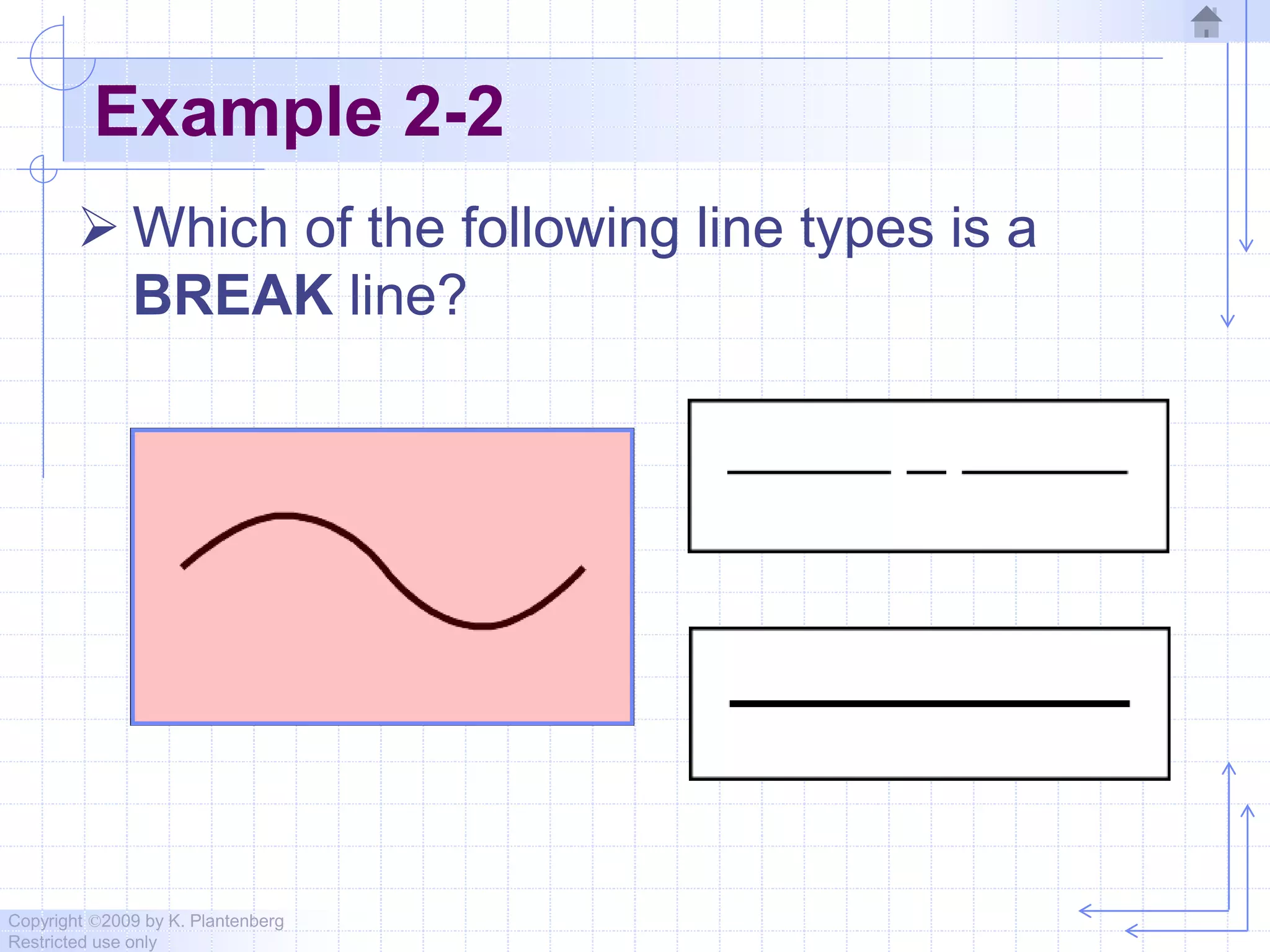 Copyright ©2009 by K. Plantenberg
Restricted use only
Example 2-2
 Which of the following line types is a
BREAK line?
 