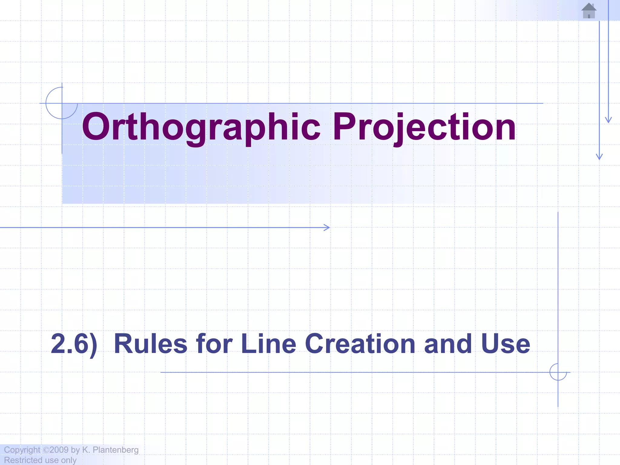 Copyright ©2009 by K. Plantenberg
Restricted use only
Orthographic Projection
2.6) Rules for Line Creation and Use
 