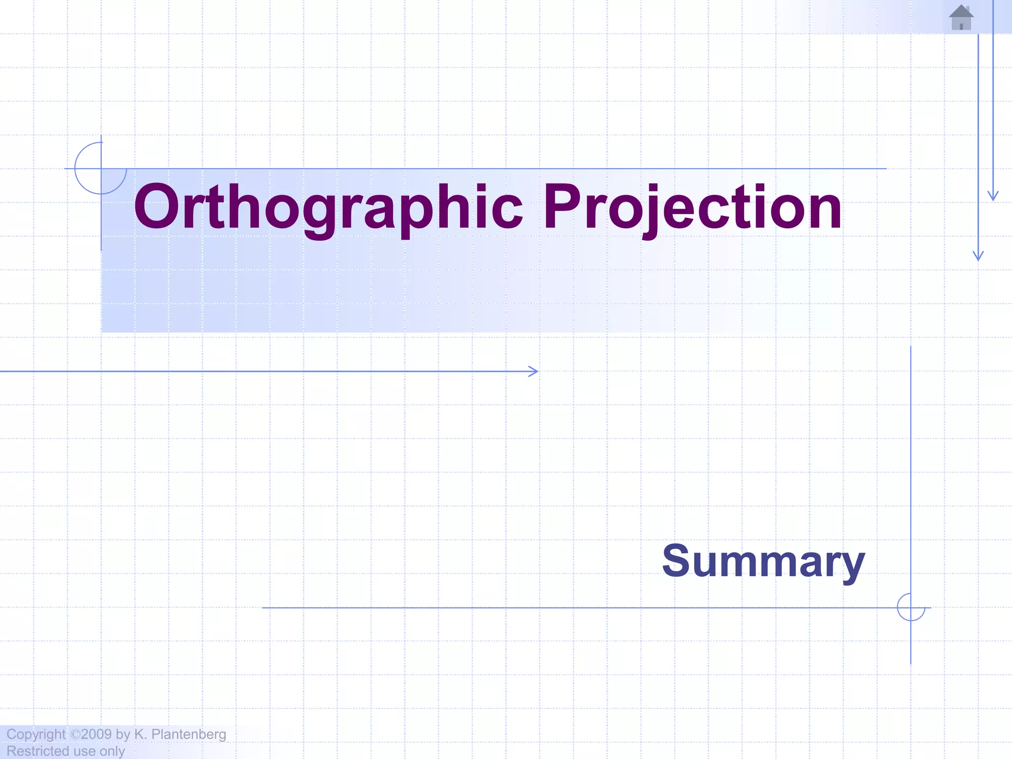 Copyright ©2009 by K. Plantenberg
Restricted use only
Orthographic Projection
Summary
 