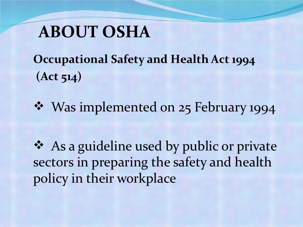 Chapter 2 osha legislation