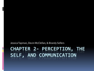Chapter 2- Perception, The Self, and communication Jessica Tapman, Devin McClellan, & Brandy Sellers 