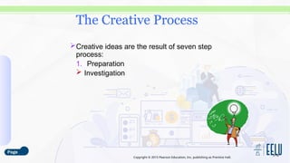 Copyright © 2015 Pearson Education, Inc. publishing as Prentice Hall.
Creative ideas are the result of seven step
process:
1. Preparation
 Investigation
3-18
The Creative Process
 