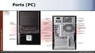 Computing
Essentials
2017
© 2017 by McGraw-Hill Education. This proprietary material solely for authorized instructor use. Not authorized for sale or distribution in any manner. This document may not be copied, scanned, duplicated, forwarded, distributed, or
posted on a website, in whole or part.
Ports (PC)
 