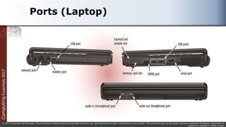 Computing
Essentials
2017
© 2017 by McGraw-Hill Education. This proprietary material solely for authorized instructor use. Not authorized for sale or distribution in any manner. This document may not be copied, scanned, duplicated, forwarded, distributed, or
posted on a website, in whole or part.
Ports (Laptop)
 