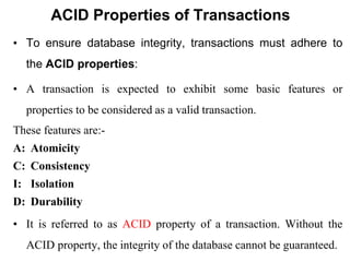 Chapter 2 -Transaction management lecture notes | PDF
