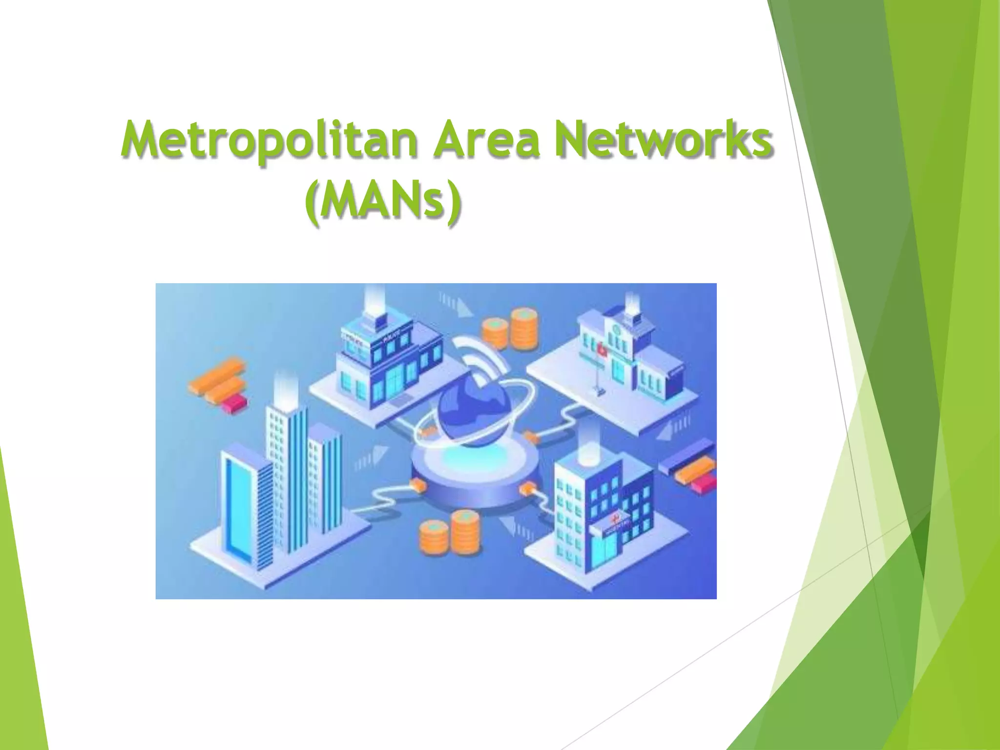 Metropolitan Area Networks
(MANs)
 