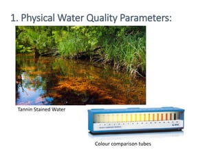Tannin Stained Water
Colour comparison tubes
1. Physical Water Quality Parameters:
 