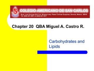 Chapter 20 QBA Miguel A. Castro R.


                 Carbohydrates and
                 Lipids
 