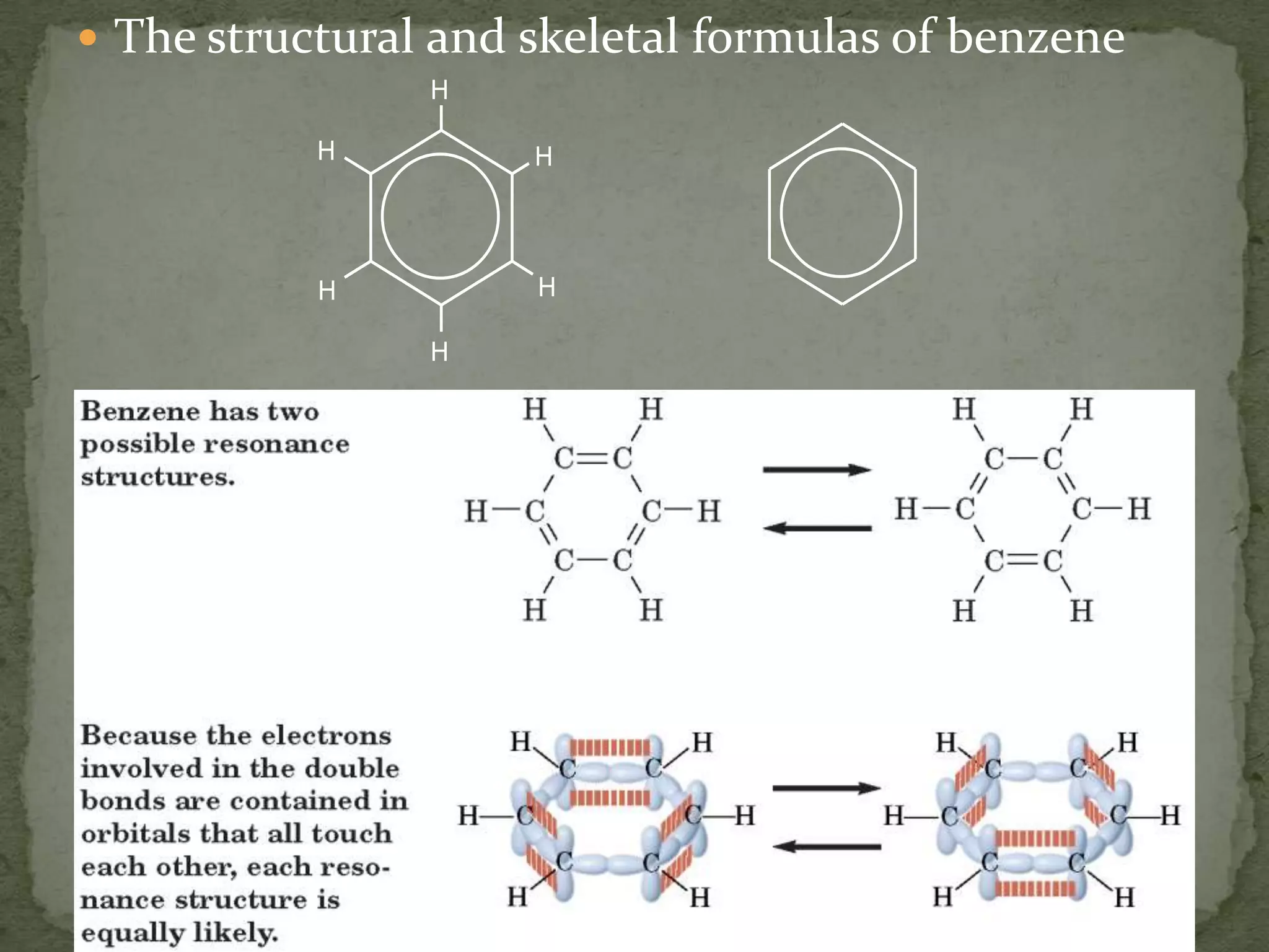 The structural and skeletal formulas of benzene