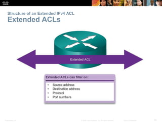 Presentation_ID 40© 2008 Cisco Systems, Inc. All rights reserved. Cisco Confidential
Structure of an Extended IPv4 ACL
Extended ACLs
 