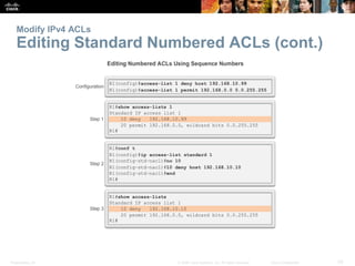 Presentation_ID 33© 2008 Cisco Systems, Inc. All rights reserved. Cisco Confidential
Modify IPv4 ACLs
Editing Standard Num...