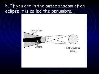 b. If you are in the  outer   shadow  of an eclipse it is called the  penumbra.  