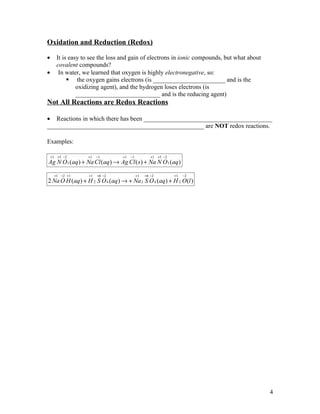 Oxidation Notes Chemistry - Chp 20 - Oxidation Reduction - Notes | DOC