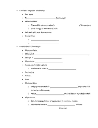 Chapter 20 protist notes | DOCX