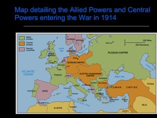 Map detailing the Allied Powers and Central Powers entering the War in 1914 