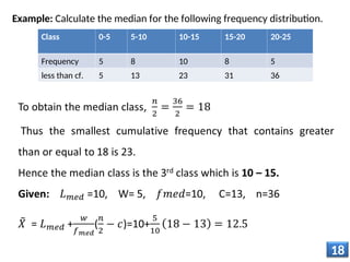 Median Class Example Biostatistics chapter two measure of the central | PPT
