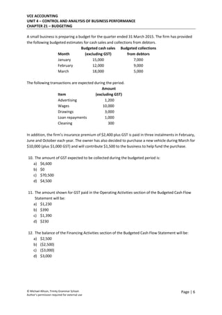 Chapter 21 Budgeting - Test 1 | PDF