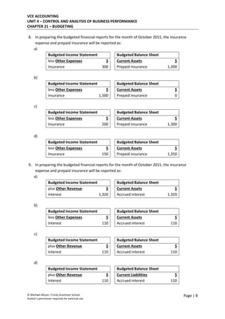 Chapter 21 Budgeting - Test 2 | PDF