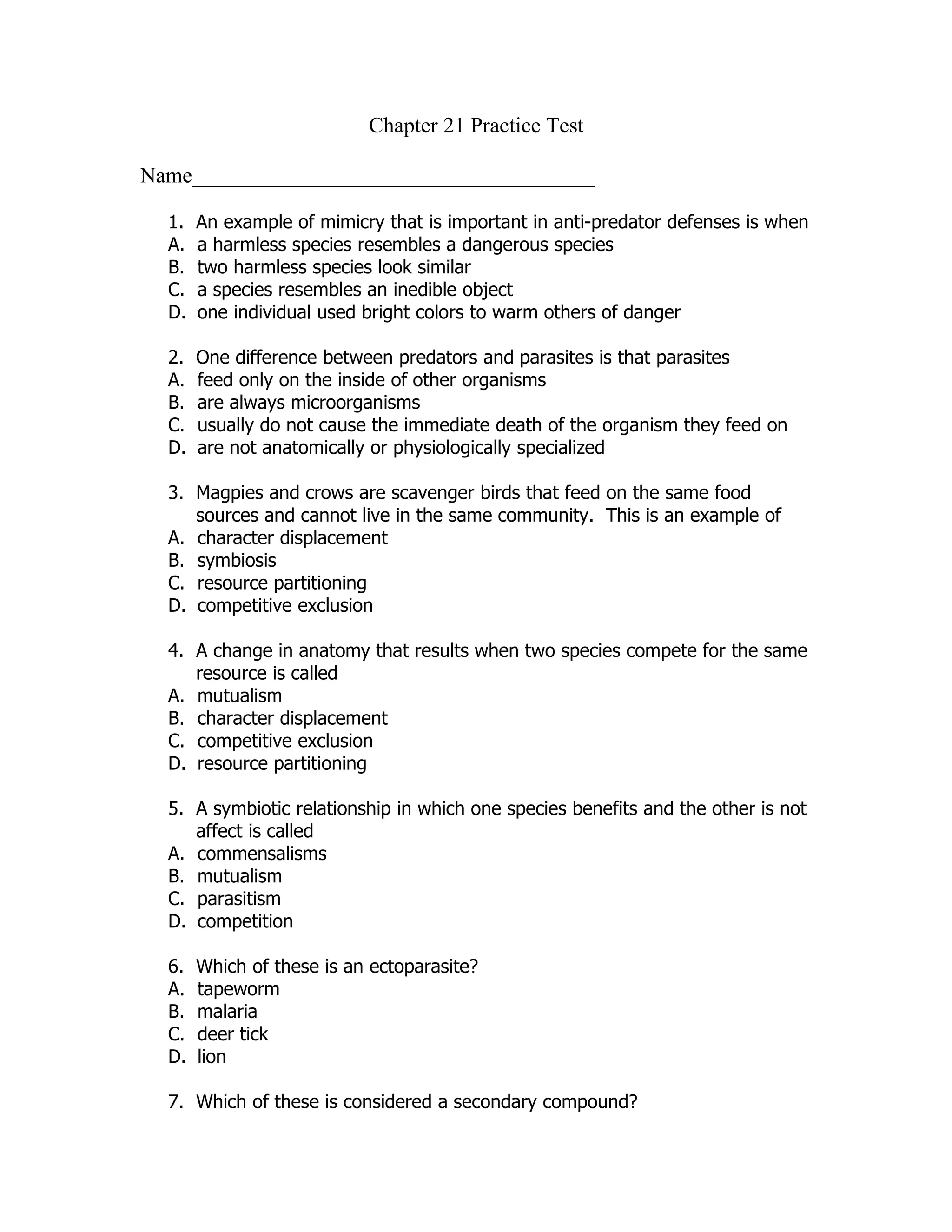 Chapter 21 Practice Test | PDF