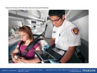 Prehospital Emergency Care, 10th
edition
Mistovich | Karren
Copyright © 2014, 2010, 2008 by Pearson Education, Inc.
All Rights Reserved
Record the dose and time the charcoal was administered.
 