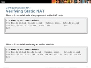 Presentation_ID 23© 2008 Cisco Systems, Inc. All rights reserved. Cisco Confidential
Configuring Static NAT
Verifying Static NAT
 