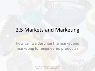 2.5 Markets and Marketing
How can we describe the market and
marketing for engineered products?
24
Dieter/Schmidt, Enginee...