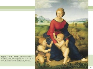 Figure 22-19  RAPHAEL, Madonna in the Meadow, 1505. Oil on panel, 3’ 8 1/2” x 2’ 10 1/4”. Kunsthistorisches Museum, Vienna.  