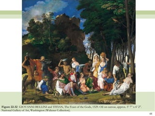 Figure 22-32  GIOVANNI BELLINI and TITIAN, The Feast of the Gods, 1529. Oil on canvas, approx. 5’ 7” x 6’ 2”. National Gallery of Art, Washington (Widener Collection).  
