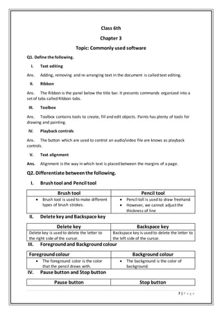 Computer Education Class 6 (PTB) Chapter2, 3 and 4 question answer | DOCX