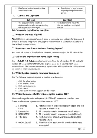 Computer Education Class 6 (PTB) Chapter2, 3 and 4 question answer | DOCX