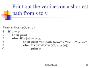 Print out the vertices on a shortest
path from s to v
Dr. Hanif Durad 31
 