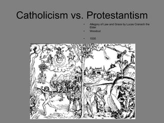 Catholicism vs. Protestantism Allegory of Law and Grace by Lucas Cranach the Elder Woodcut 1530 