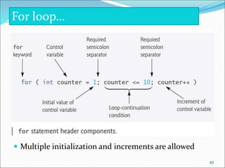  Multiple initialization and increments are allowed
For loop…
42
 