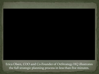 Erica Olsen, COO and Co-Founder of OnStrategy HQ illustrates
the full strategic planning process in less than five minutes.
 