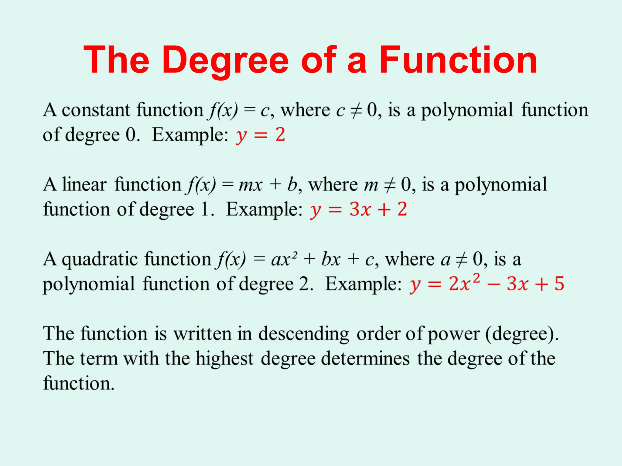 The Degree of a Function
 