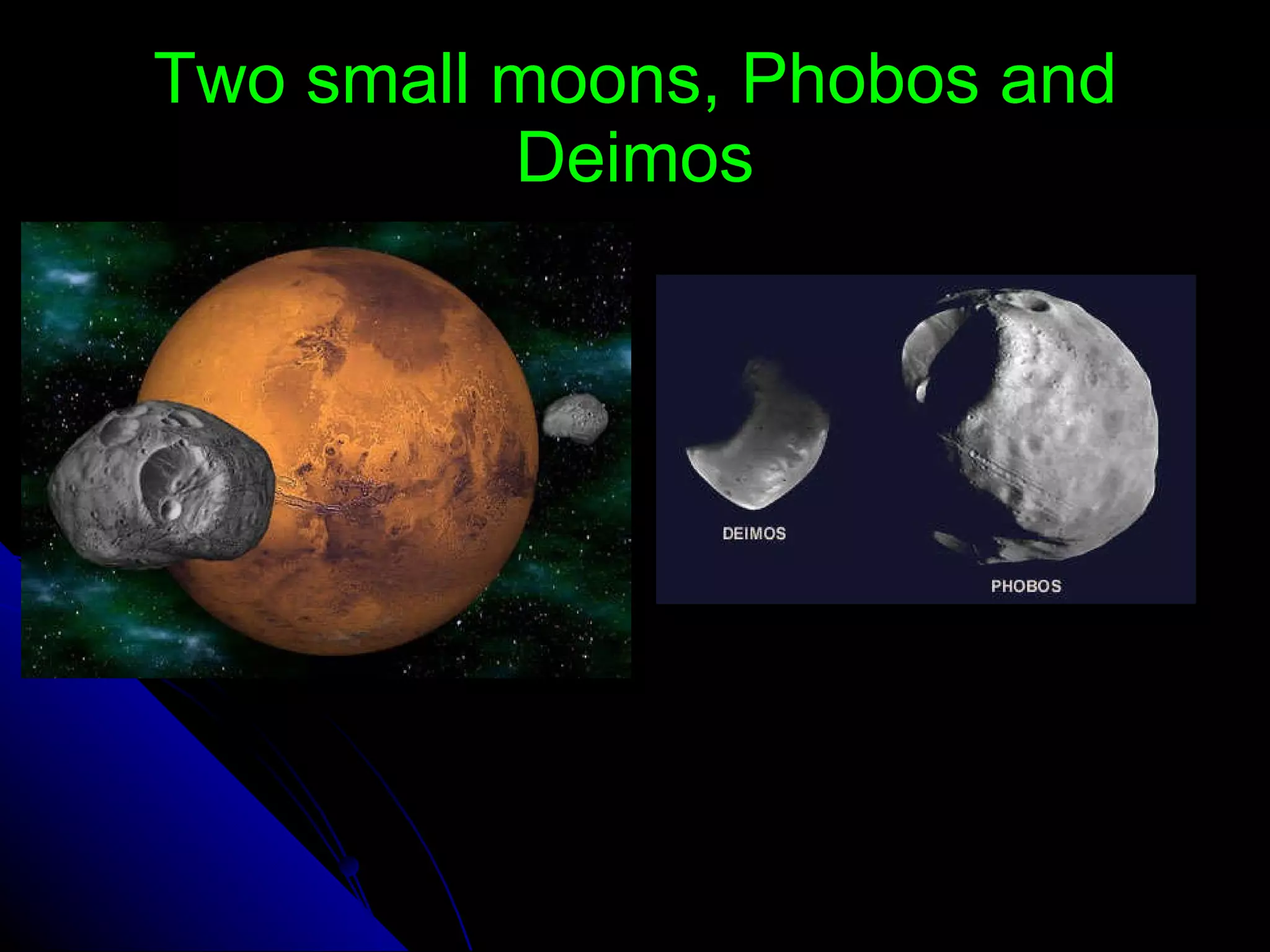 Two small moons, Phobos and Deimos 
