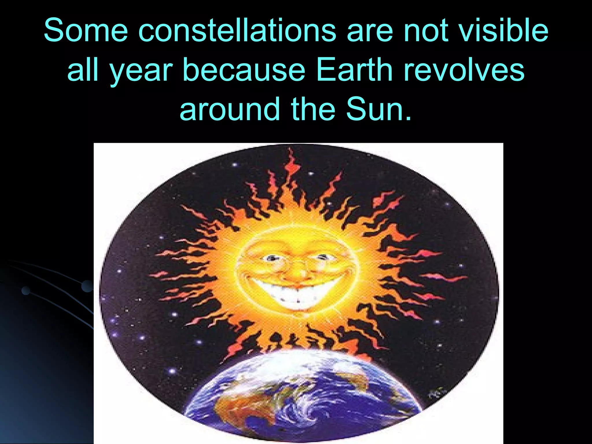 Some constellations are not visible all year because Earth revolves around the Sun.