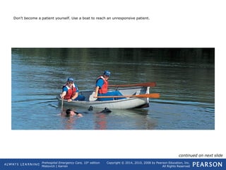 Prehospital Emergency Care, 10th
edition
Mistovich | Karren
Copyright © 2014, 2010, 2008 by Pearson Education, Inc.
All Rights Reserved
Don’t become a patient yourself. Use a boat to reach an unresponsive patient.
continued on next slide
 