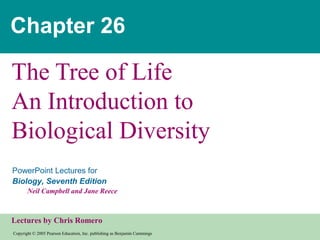 Copyright © 2005 Pearson Education, Inc. publishing as Benjamin Cummings
PowerPoint Lectures for
Biology, Seventh Edition
Neil Campbell and Jane Reece
Lectures by Chris Romero
Chapter 26
The Tree of Life
An Introduction to
Biological Diversity
 