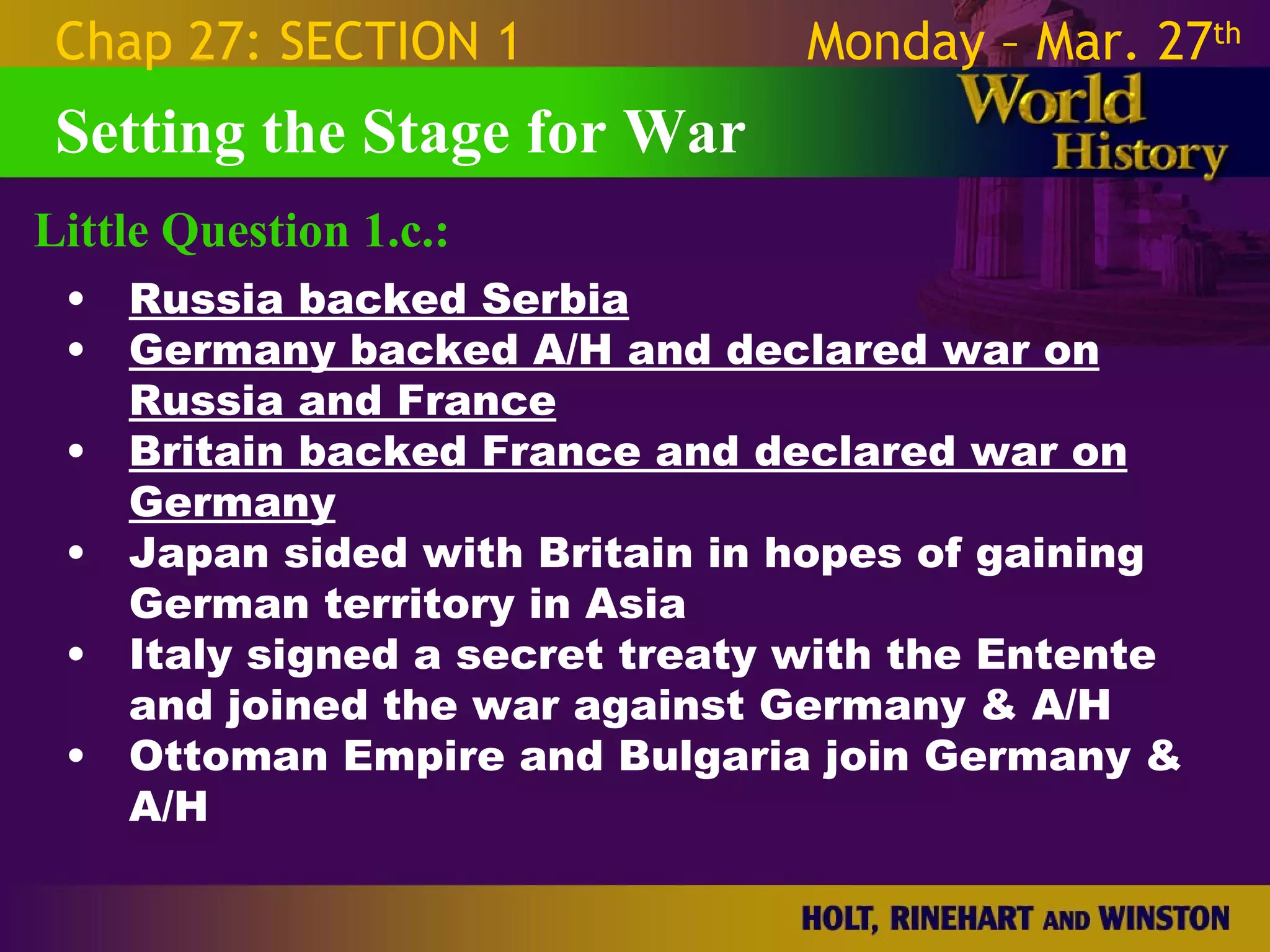 World War 1 - Chapter 27 Slides